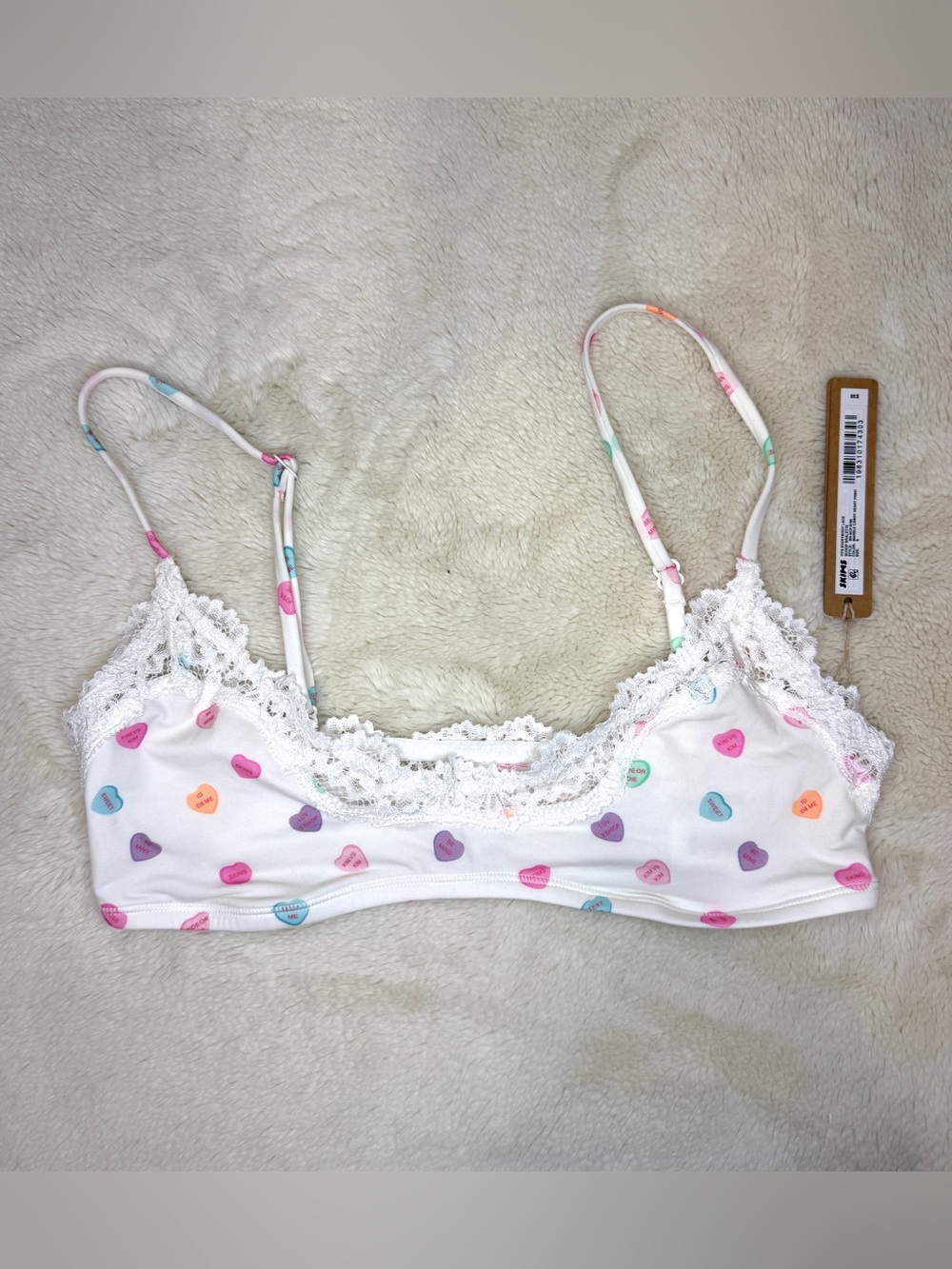 SKIMS Fits Everybody Lace Scoop Bralette Marble Candy Heart Print S NWT